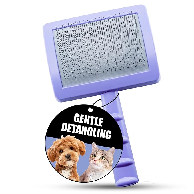 Tauro Pro Line Dog Slicker Brush for Shedding - Removes Undercoat, Tangles Short, Wavy & Long Hair - Pet Brush for Dogs & Cat Grooming, Non-Slip Grip, Soft Pin (Size L - Purple)