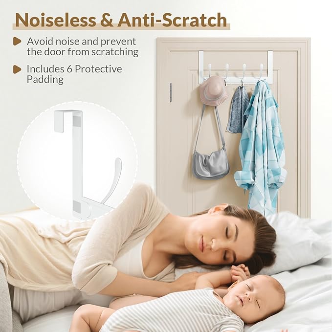 2 Packs Over The Door Hooks with 4 Tri Hooks, Heavy Duty Over Door Hanger for Bathroom Closet Bedroom Kitchen Dorm Room, Towel Coat Rack Home Organizer for Hanging Clothes Coat Hat Jacket (2, white)