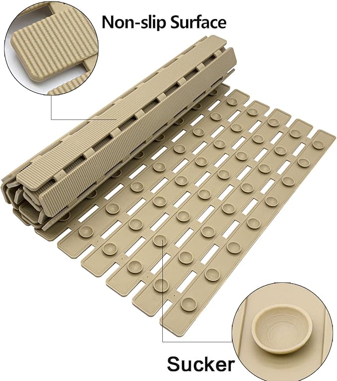 Shower Mat Non Slip Bathtub Mat with Suction Cups and Drain Holes 27.5 x15.7 Inch Bath Mat for Tub & Shower.Easy Dry,Easy to Cut,Eco-Friendly