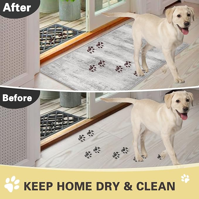 COMSLE Door Mat, Front Door Mat Indoor for Entrance Faux Wool Absorbent Non Slip Modern Throw Rug for Entryway Hallway Muddy Paws - Pet Friendly, 20x32 Inches,Linear Gray Machine Washable