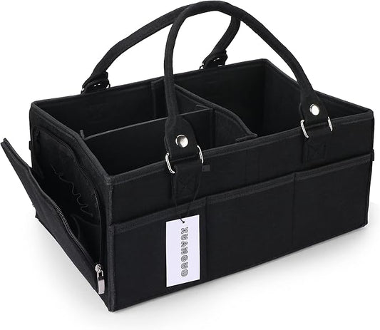 XUANGUO Baby Diaper Caddy Organizer for Girl Boy Large Nursery Storage Bin Basket Portable Holder Tote Bag for Changing Table and Car Baby Shower Gifts Newborn Essentials Must Haves Items black