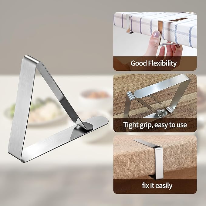 18 Pack Tablecloth Clips - Stainless Steel Table Cloth Holder Clips, Metal Table Cloth Holding Clip for Picnics, Dinner Parties, and Camping.