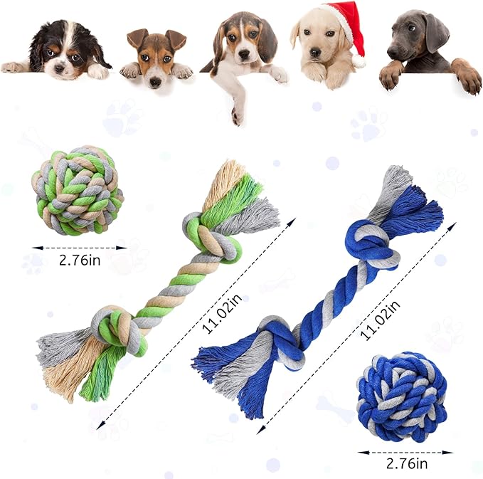 Wellbro Pet Chew Rope Toy for Teething, Entertainment & Interaction, Knots Weave Cotton Rope, Biting Small Ball Tough Chew Toys for Dogs & Cats, 4 Pack