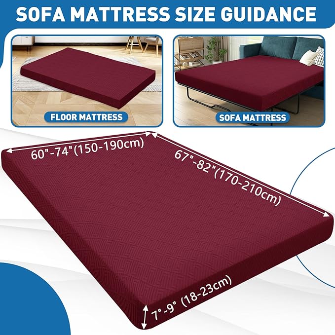 ZNSAYOTX Stretch Fit Futon Cover (67"-82") Armless Futon Sofa Bed Slipcover with Elastic Band, Universal Foldable Sofa Mattress Protector Full Queen Size, Washable Comfort Jacquard (Wine Red)