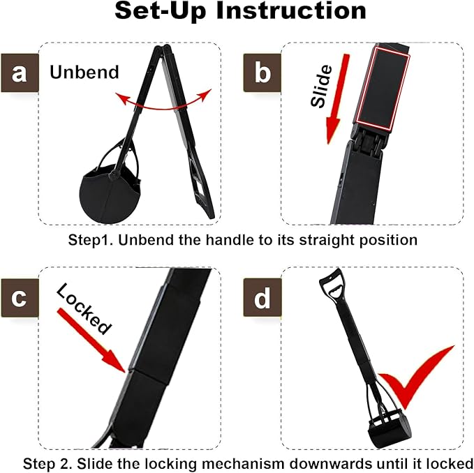 32" Dog Pooper Scooper for Small Dog to Large Dog, Heavy Duty Dog Poop Scooper for Yard & Walks, Durable Double Spring Clamp, Simple One Step Assembly (Black)