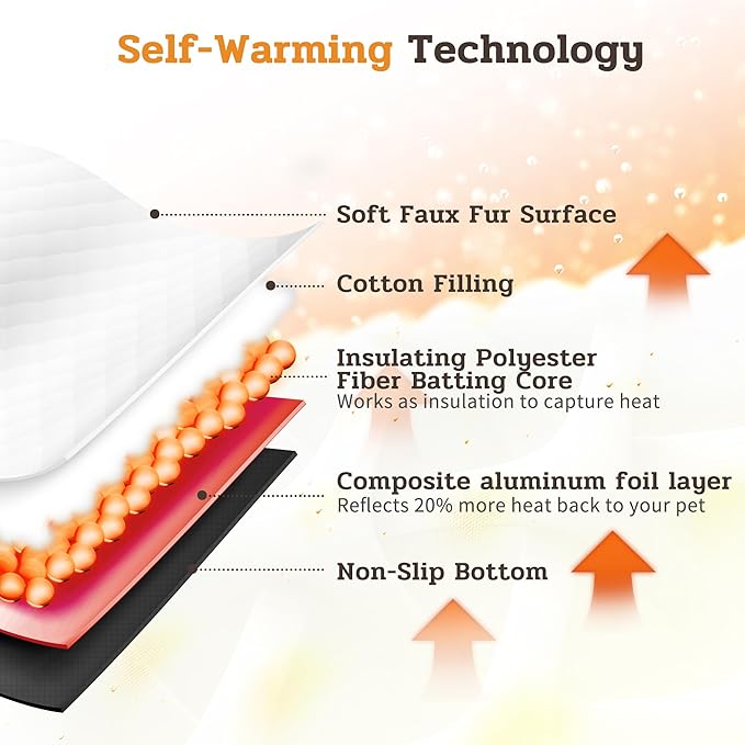 NWK Fluffy Self Warming Cat Mat, Cat Blanket, Thermal Dog Mat, Washable, Non-Slip Bottom for Sofa & Crate & Kennel & Car Seat (Creamy White, Large (35'' X 23'' X 0.4''))