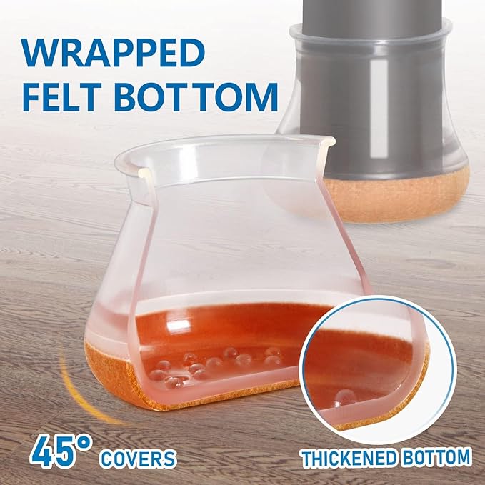 24 Pcs Furniture Leg Floor Protectors PISAO, Silicone Table and Chair Leg Protectors Caps Covers for Hardwood Floors, Furniture Pads Sliders with Wrapped Felt Bottom Extra Large 1.61"-2"(40.1mm-50mm)