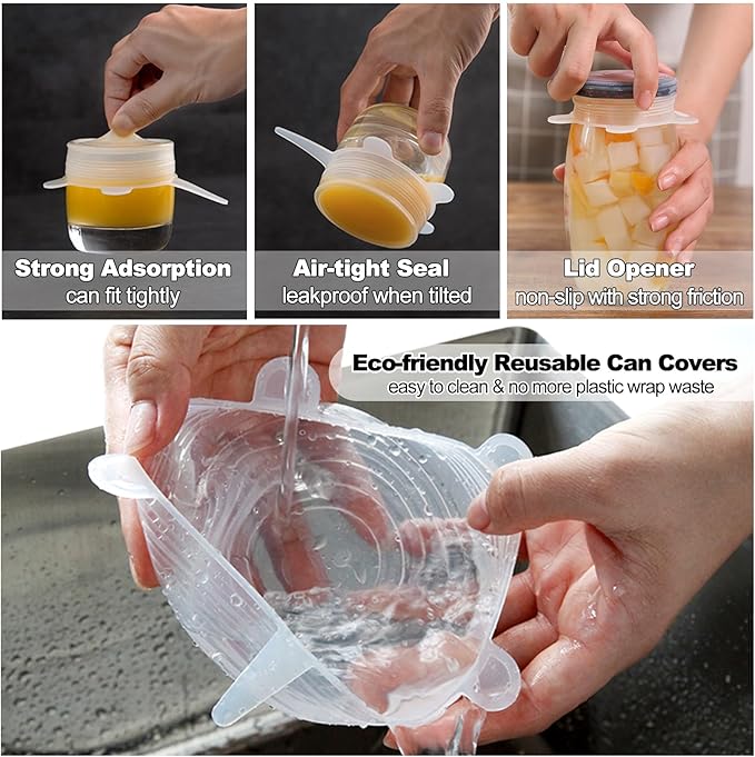 Adpartner Silicone Can Covers Pet Food Can Lids (8-Pack, 2.6in+3.3in), BPA-free Reusable Silicone Canned Food Lids for Soda/Beer Cans, Regular and Wide Mouth Mason Jars Canned Pet Foods