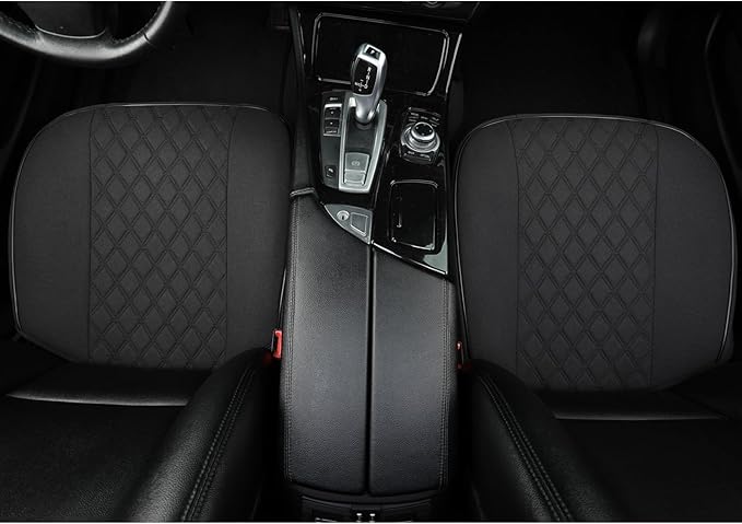 West Llama Linen Front Car Seat Cover Protector Anti-Slip Bottom Seat Cover Fits 95% of Vehicles,Wrapping Around The Bottom,Diamond Pattern(Black-2Pcs)