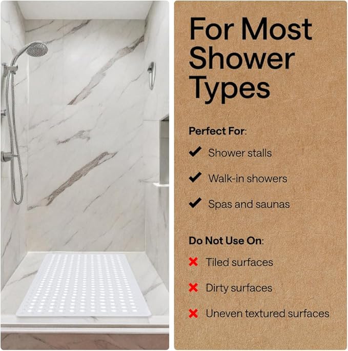 GORILLA GRIP Patented Square Shower Stall Mat, Small Bathtub Floor Mats for Stand Up Showers, Suction Cups and Drainage Holes, Machine Wash, Soft on Feet, Bathroom Accessories 21x21 Inch, 2 Pack White