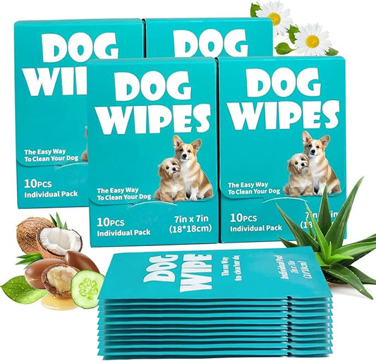 Falatong Dog Wipes, Pet Grooming Cleaning Wipes for Dogs, 7x7 Inch, 40 Count Individual Packs, Hypoallergenic Unscented for Face, Paws, Body