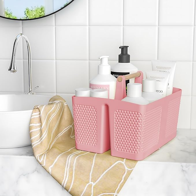 Xuhdukc Shower Caddy Portable and Cleaning Caddy Organizer for Bathroom, Kitchen, Toiletries Storage ，Caddy organizer with handle, Rust-Resistant, Durable Material (Pink, 9.36" L×7.73" W×7.24" H)