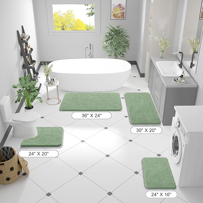 OLANLY Bathroom Rugs 47x20, Extra Soft Absorbent Chenille Bath Rugs, Rubber Backing Quick Dry, Machine Washable Bath Mats for Bathroom Floor, Tub and Shower, Home Decor Accessories, Sage Green