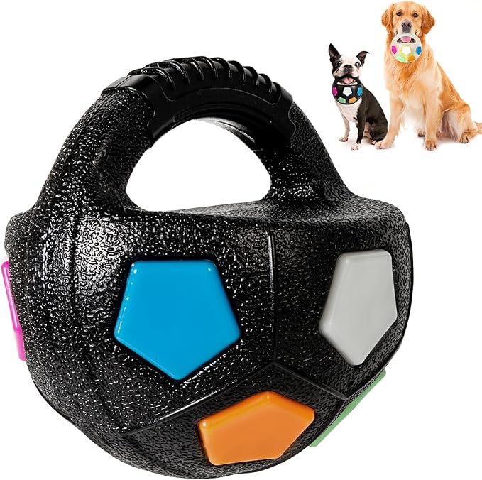 YOOGAO Pet Dog Toy Ball with Handle, Toss and Fetch Play, Interactive Ball for Dogs Playing, Squeaky Floating (Black)
