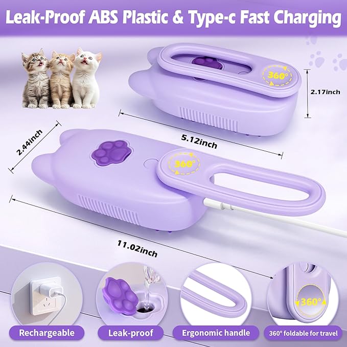 Cat Steam Brush for Dog & Cat, Spritz Defur Comb 3 in 1 Pet Rechargeable Steam Brush Tool for Long and Short Haired Cats and Dogs, Anti-Static, Shedding, Detangling, Massage & Combing (Purple)