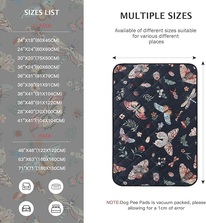 IEUUMLER Washable Pee Pads for Dogs, 1 Pack Insect Pattern Reusable Waterproof Puppy Potty Pads, Non-Slip Absorbent Pet Training Pads for Playpen Crate Bed EU014