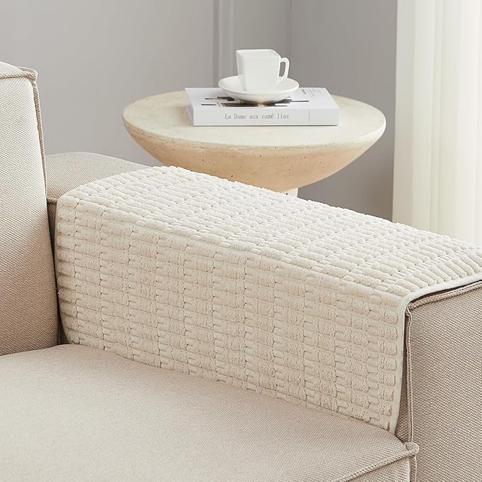Meider Sofa Arm Covers Couch Arm Covers, 2pcs Chair Armrest Cover Non-Slip Armchair Slipcovers for Sofa Couch (Cream White, 22x22x2pcs)