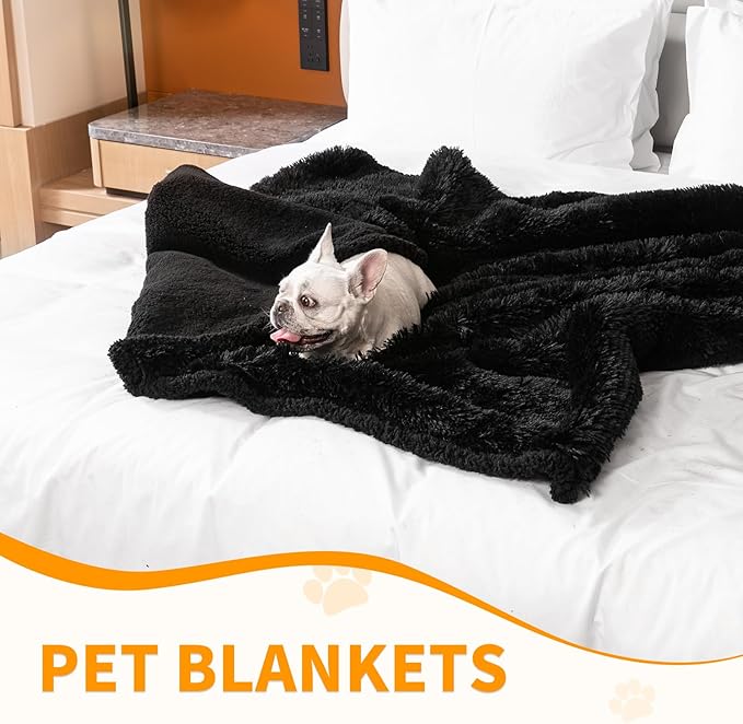 Wowchine Black Pet Calming Couch Throw Blankets for Dogs Waterproof Dog Blanket Fluffy Long Faux Fur for Little Dog Cat Puppy Mat Washable(Black,XS-28 * 20in)