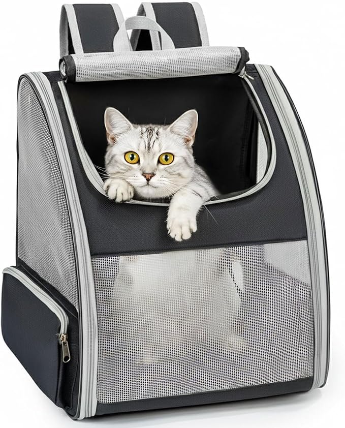 Conlun Cat Backpack Carrier for Small Dogs and Cats Fit Up to 15 Lbs,Small Dog Backpack, Foldable with 3-Side Mesh Windows, Pet Carrier for Travel & Hiking Friendly，Gray