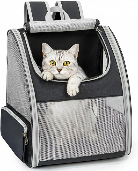 Conlun Cat Backpack Carrier for Small Dogs and Cats Fit Up to 15 Lbs,Small Dog Backpack, Foldable with 3-Side Mesh Windows, Pet Carrier for Travel & Hiking Friendly，Gray
