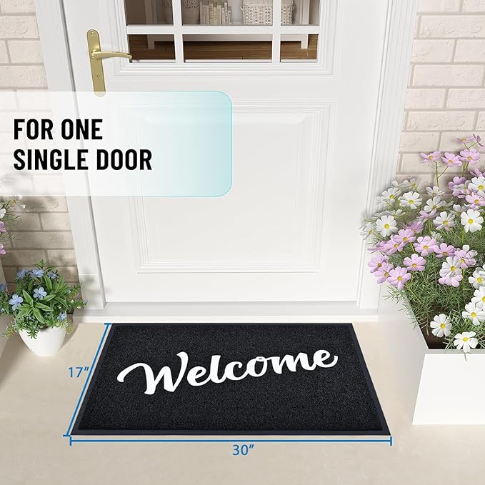 T.HENV Welcome Mat Outdoor Indoor, 30x17.5, Black-White, 1'6" x 2'6" (Rectangular), Waterproof, Non Slip, Easy Clean