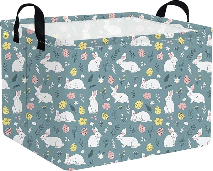 FXOCSHE Rectangular Easter basket,Easter basket empty,Kids Storage Baskets for kids Bedroom,Gift bin,Kids Storage Bin,Easters gift baskets,Kids home Decor(Cute rabbit Easter egg)