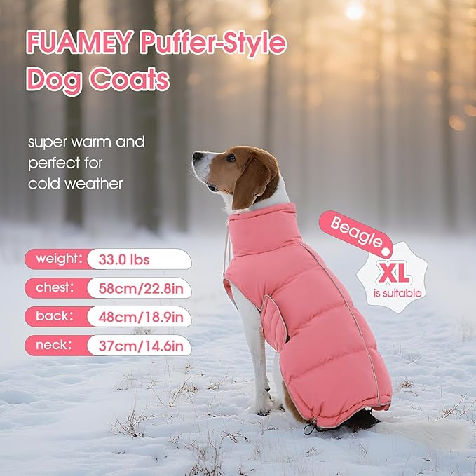 FUAMEY Dog Puffer Jacket for Large Dogs,Dog Cold Weather Coats Winter Dogs Down Jackets Waterproof Pet Snowsuits Warm Puppy Winter Vest Turtleneck Pets Adjustable Jackets Coats Pink XXXL