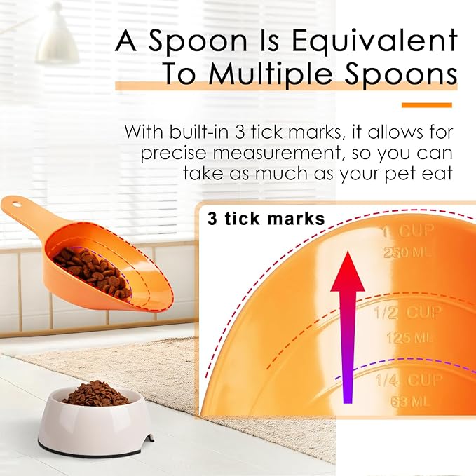 FURMYLOVE Dog Food Scoop-Melamine Pet Food Measuring Cup - 1 Cup 1/2 Cup 1/4 Cup Dog Cat Bird and Rabbit Food Feeding Scoop Dishwasher Safe - Orange