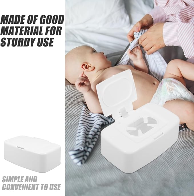 Ipetboom Baby Wipes Dispenser Box - Refillable White Plastic Wipe Container with Dust Cover Portable Wipe Holder for Nursery Living Room Kitchen Bathroom 6.69X4.13X2.36 Inches