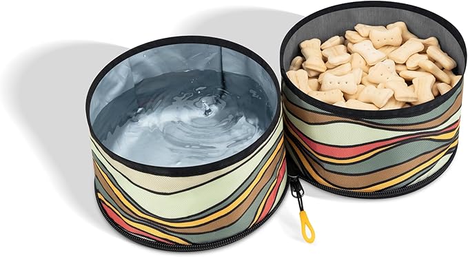 OllyDog Superbowl | Collapsible Dog Travel Bowl | 2 Compartment Food & Water | Foldable| Portable Dog Bowl | Hiking, Camping (Ventura '73)