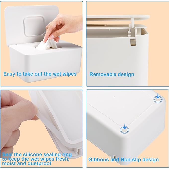 LEQXGO Baby Wipes Dispenser, Wipes Dispenser Baby Wipes Case, Baby Wipe Holder for Fresh Wipes, Non-Slip Wipes Case, Wipe Container with Sealing Design Lid (White)