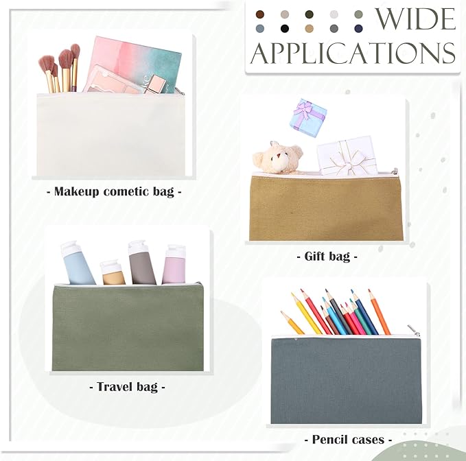 Reginary 10 Pcs Valentines Canvas Makeup Bags Bulk for Women Travel Toiletry Cosmetics Bags Blank DIY Pencil Pouch, Gift for Valentines Patrick's Day Wedding Bridal Shower Coworker(Plain Color)