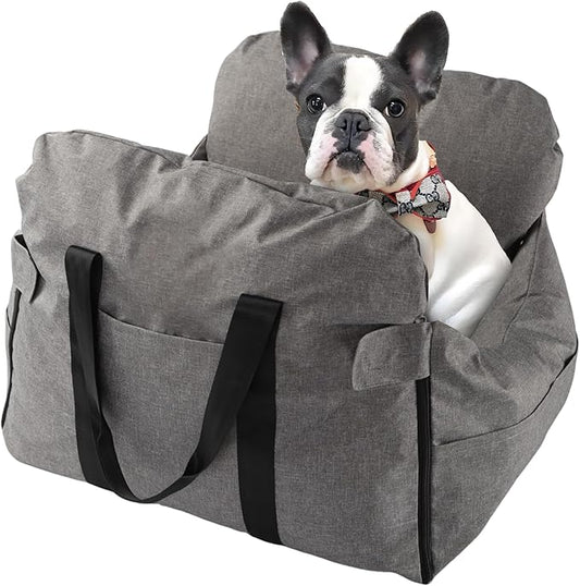 Dog Car Seat for Small/Medium Dogs.Water Repellent with Storage Pockets.Doubles as a Pet Travel Bed for Dogs Up to 40 lbs. Machine Washable Dog Carrier- Gray