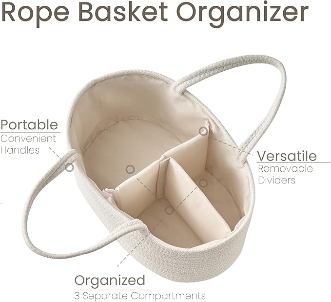 Diaper Caddy Organizer, Empty Gift Basket for Newborn Essentials, Baby Storage Basket, Stylish Gift Bag for Baby Shower, Boys and Girls - Large, Off White