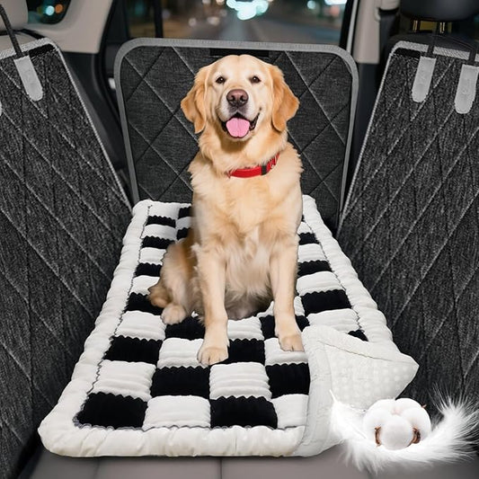 Thickened Dog Bed for Car Back Seat, Upgraded Bottom Non-Slip, Fits Hard Bottom car seat Cover for Dogs, Premium Mixed Color, Dog Car Seat Cover(White-Black)