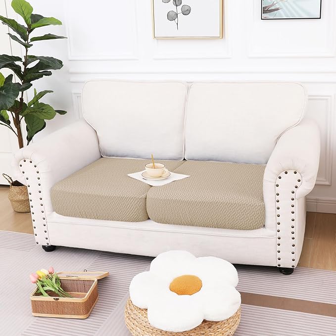 hyha Waterproof Couch Cushion Covers, Wear Resistant Couch Cover, Anti Slip Sofa Slipcovers Washable, Soft Thick Jacquard Furniture Protector for Pets Dog (2 Packs, Camel)