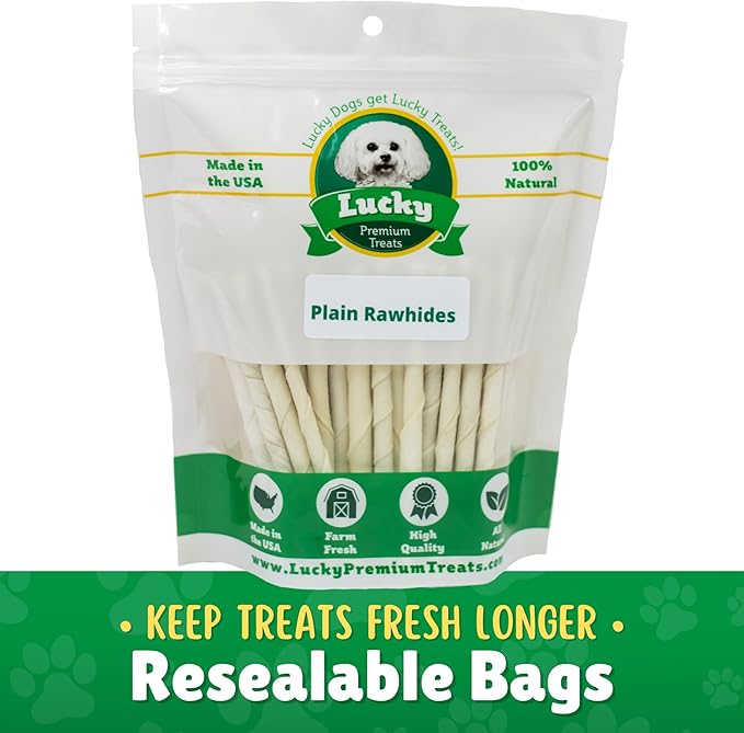Natural Rawhide Twist Sticks Dog Treats – 60ct. Premium Rawhide Chew Sticks – Long Lasting Chews for Small Dogs and Puppy Treats Made with Natural Beef Hide