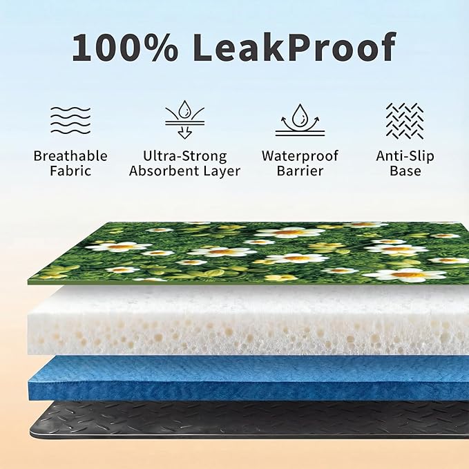 Dog Pee Pads Training Pads Upgrade Triple Thickness All-Purpose Super Absorbent & Leak-Proof, Quick Dry and Leak-Proof and Odor Control (Yellow Daisy on Green, 36" x36"x2PCS)