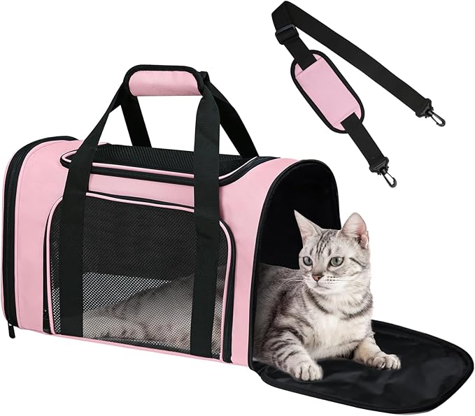 FOORLON Cat Carrier Soft for Pets Up to 15 Lbs, Cat Travel Bag Soft-Sided with Padded Shoulder Strap, Pet Dog Carriers for Small Dogs Travel Puppy Carry Airline Approved, Pink