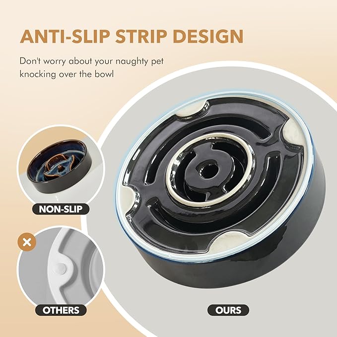 Ceramic 0.9 Cup Dog Bowl Slow Feeder for Small Dog and Cat, 6.1inch Pet Slow Dish, Stop Bloat, Preventing Choking(Single Bowl, Starry Sky)