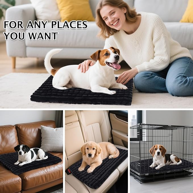 BVAGSS Dog Bed Washable Crate Mattress,Anti-Slip Memory Foam Soft Warm Pet Cushion for Small Medium Dogs, Calming Fluffy Sleeping Kennel Pad XH082 (30''x20'',Black)