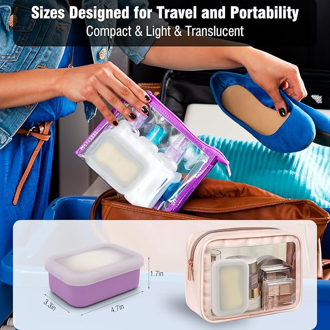 Enhanced Leak Proof Travel Soap Container, Compact Silicone Travel Soap Holder with Drainage Pad, Great for Camping, Gym and Business Trip (Purple)