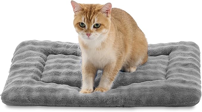 Pet Bed Mat Crate Pad for Cats Small Dogs, Washable Soft Pet Sleeping Mat Kennel Pad with 3D Bubble Pattern, Grey, 24"x 18"