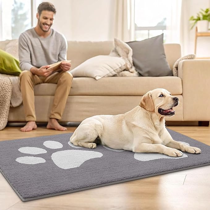 Buganda Dog Door Mat for Muddy Paws, Absorbent Dirt Trapper Washable Indoor Doormats, Non Slip Low-Profile Mud Mat for Dogs, Front Entrance Doormat for Inside Floor (30x20 Inches, Light Grey)
