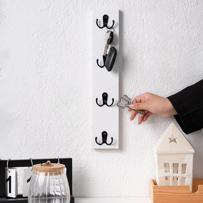 Yohsnor Vertical Wall-Mounted Key Holder – Stylish Entryway Hook Rack, Perfect for Narrow Spaces – Ideal Storage Solution for Keys, Scarves, Wallets, Belts, and Dog Leashes – Rustic Wood Key Hanger