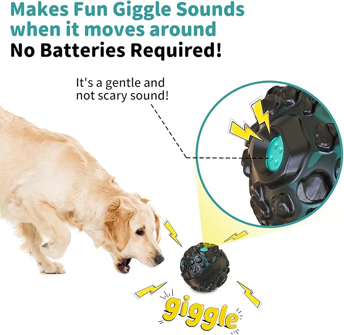 JoyBruko Dog Ball for Aggressive Chewers - Interactive Dog Toy Giggle Balls Fun Squeaky Sound to Keep Them Busy, Durable for Small Medium Large Breeds, Rubber Chew Toy As Seen on TV, Black & Lake Blue