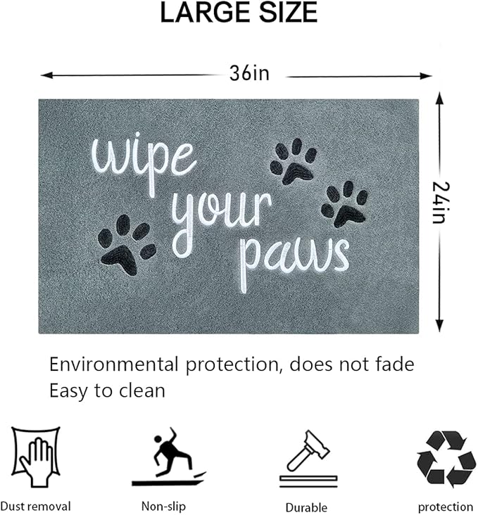 Outside Door Mats for Home Entrance Large Funny Doormat Wipe Your Paws Mats Welcome Mat for Front Door Indoor Outdoor with Non Slip Rubber Mat, 24X36