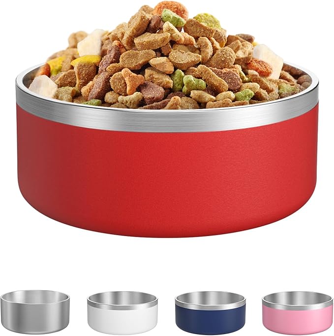 LIANLAI Stainless Steel Dog Bowls, Rust-Resistant Pet Bowls, Non Slip Dog Water Bowl, Versatile Feeding Bowls (Red，64 oz)