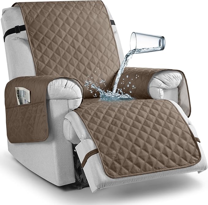 TAOCOCO 100% Waterproof Non-Slip Recliner Chair Cover Sofa Slipcover, Pet Cover for Recliner Chair with Elastic Straps, Washable Reclining Chair Cover Recliner Furniture Protector (23'' Small, Taupe)