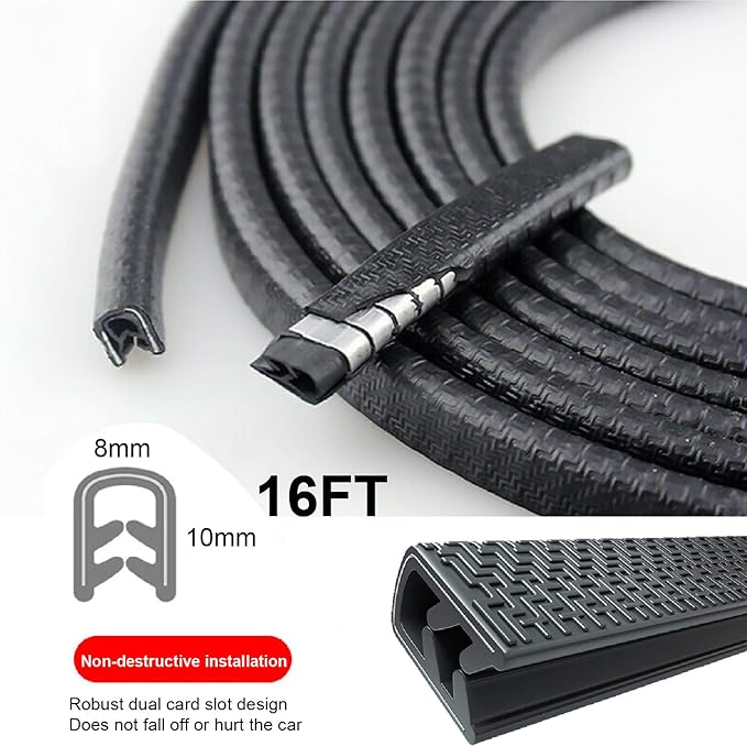 Car Door Edge Guards Black, 16Ft Rubber Seal Protector U Shape Edge Trim Car Door Edge Protection Fit for Most Car